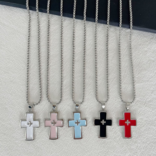 Polished Bezel‑Set Double‑Cross Necklace: Emblem of Timeless Heavenly Grace
