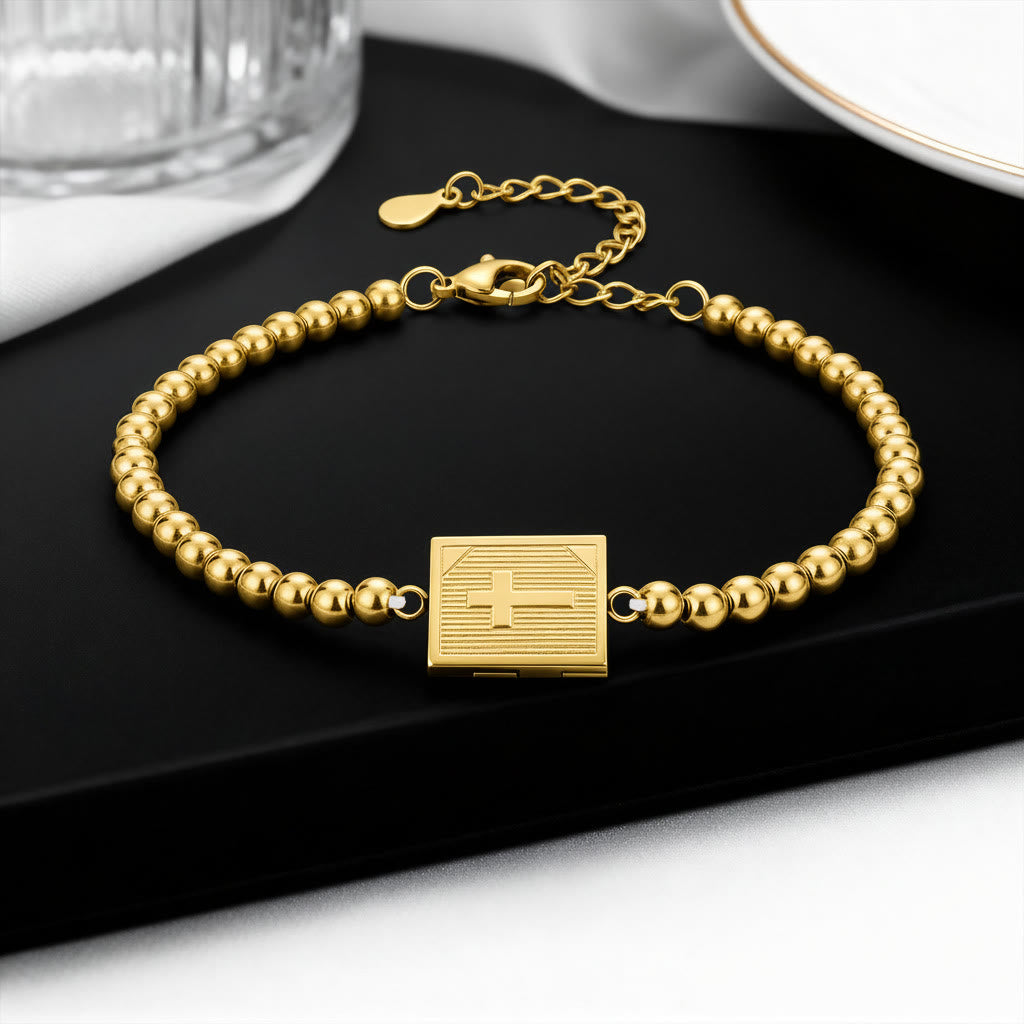 Openable Book‑Shaped Cross Locket Bead Bracelet: Token of Treasured Inner Devotion