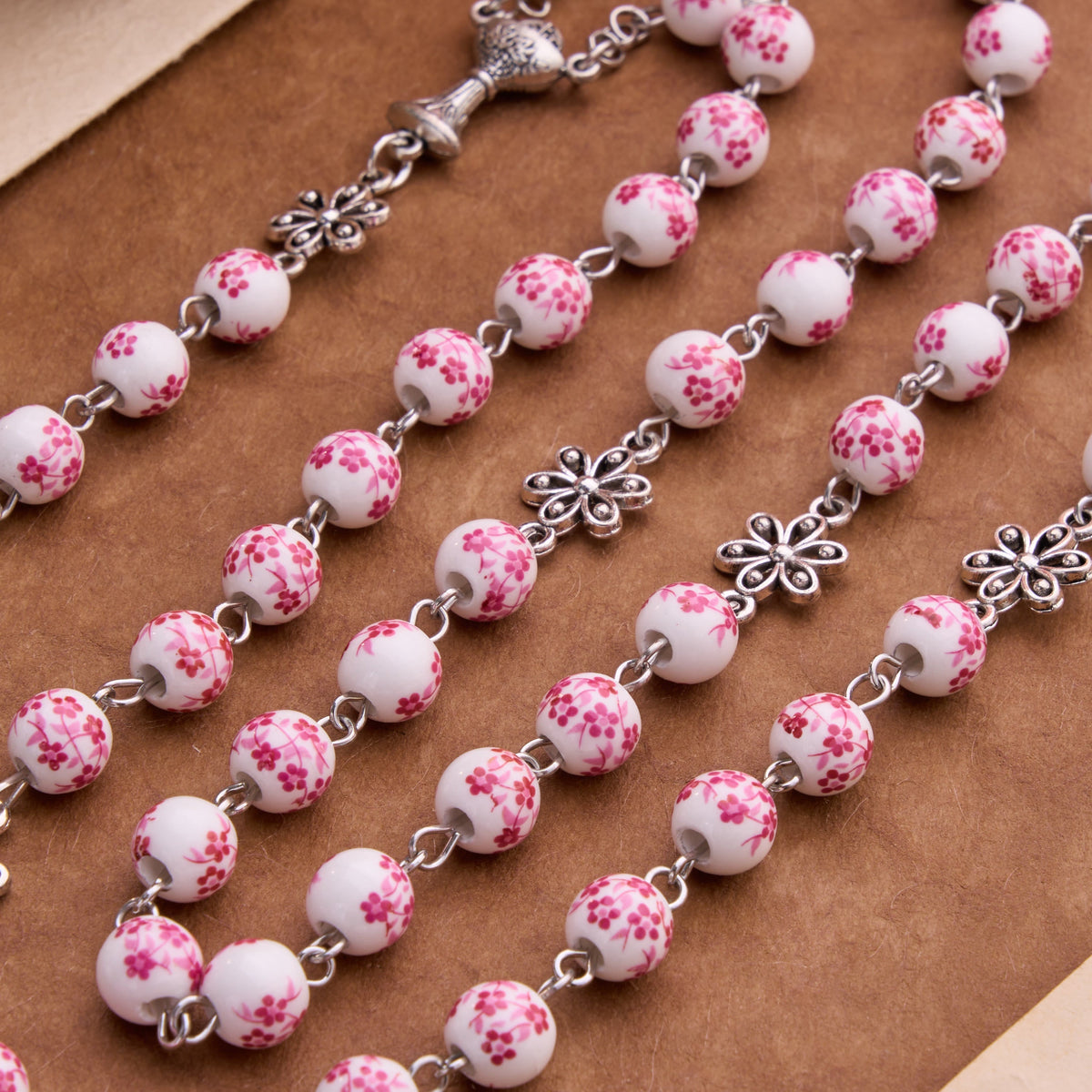 Ceramic Rosary With Jeweled Our Lady&Holy Grail Medal: Token of Divine Shelter