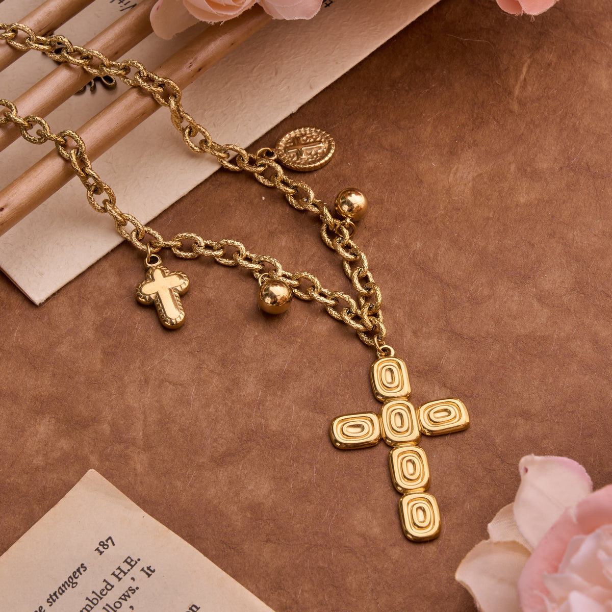 Artisan‑Textured Multi‑Dangle Cross Necklace: Badge of Spiritual Aspiration