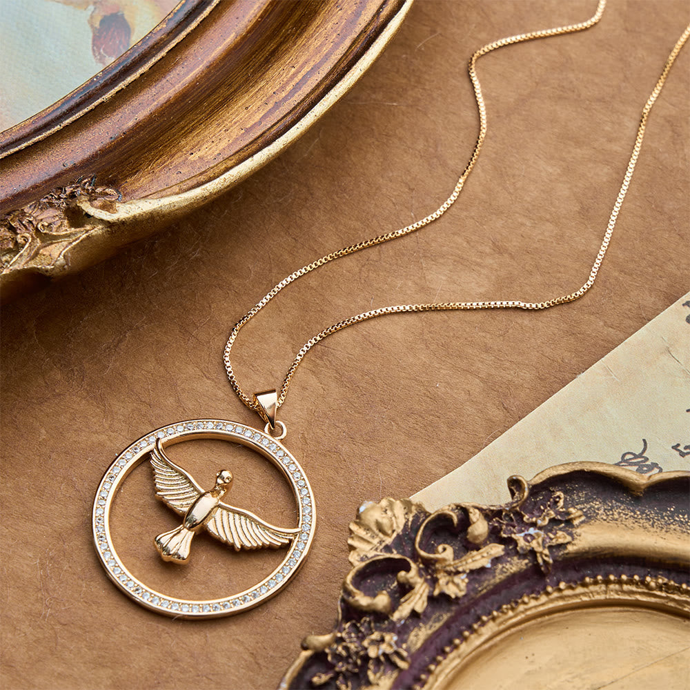 Sparkling Pavé‑Set Holy Spirit Dove Circle Necklace: Emblem of Spiritual Warmth