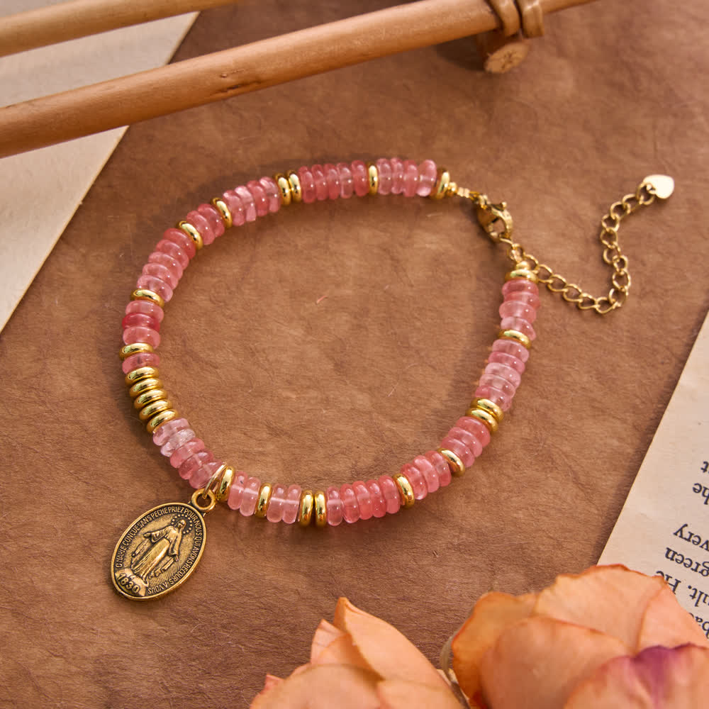 Natural Stone Disc‑Bead Our Lady Bracelet: Emblem of Gentle Heavenly Intercession