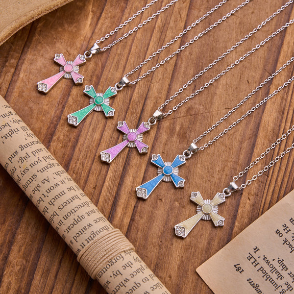 Vibrant Enamel Cross Pendant Chain: Badge Of Devout Heavenly Grace