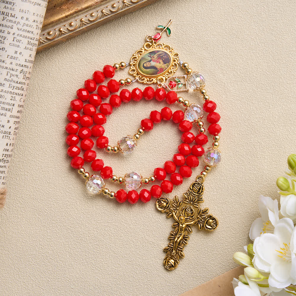 Ornate St.Therese‑Themed Rosary With Rose‑Carved Cross: Emblem of Gentle Heavenly Grace