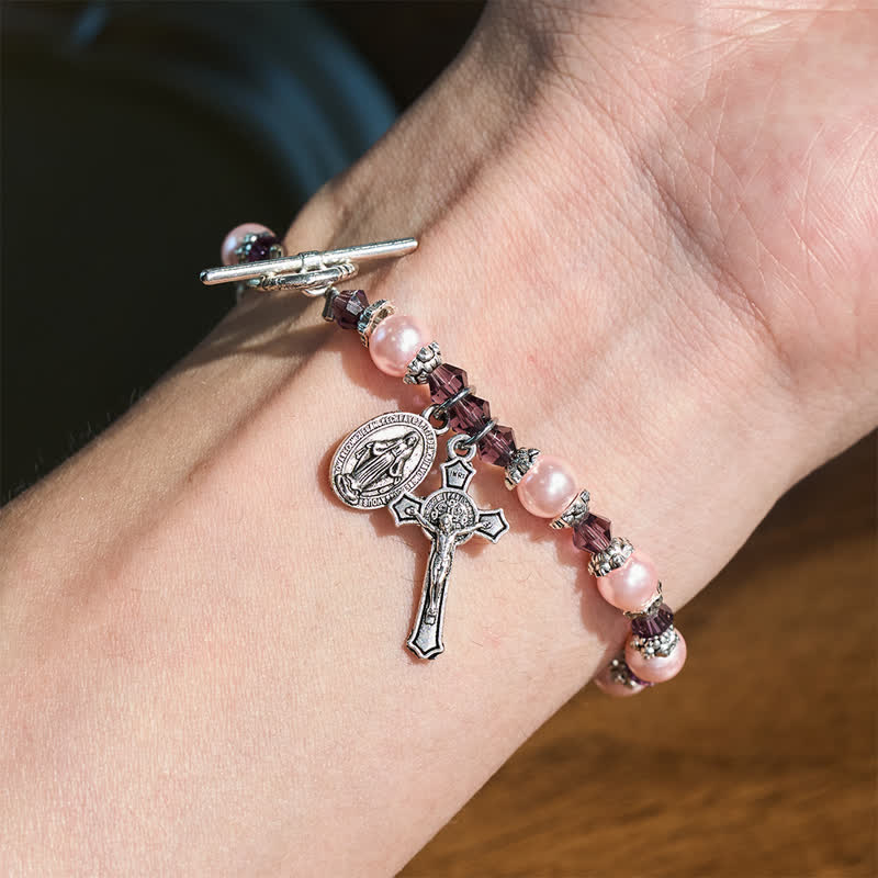 Toggle‑Clasp Bracelet With Our Lady Medal & Crucifix: Token of Peaceful Solace