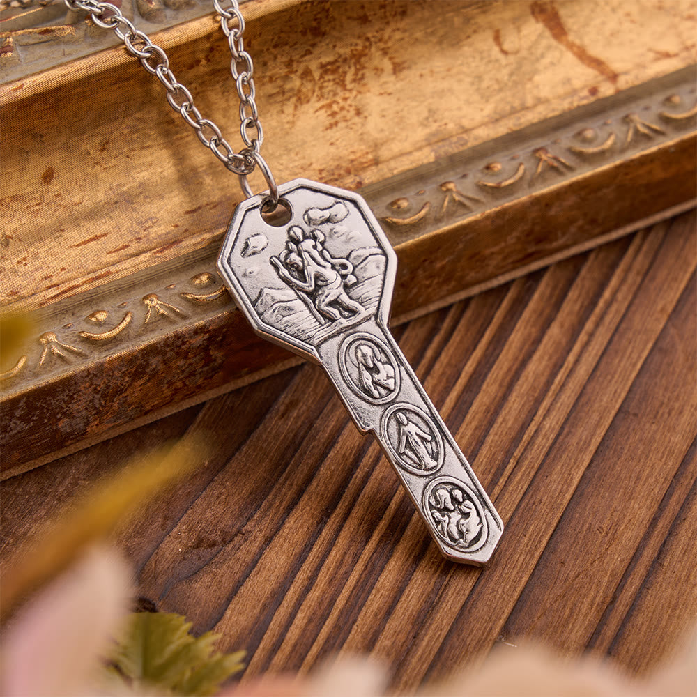 Ornate Relief St. Christopher Charm Key Necklace: Sign Of Abiding Divine Safeguard