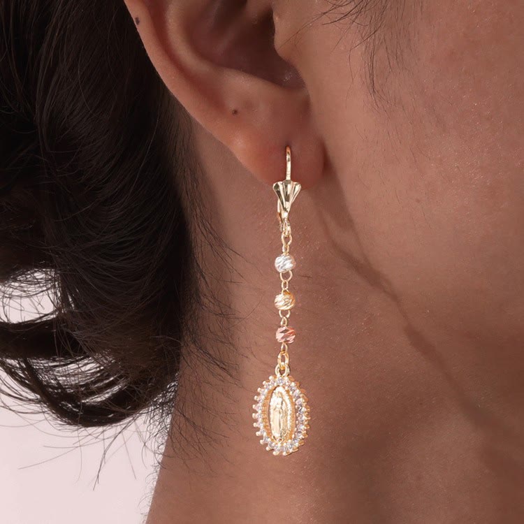 Engraved Our Lady Portrait Drop Earrings: Symbol Of Calm Everlasting Peace