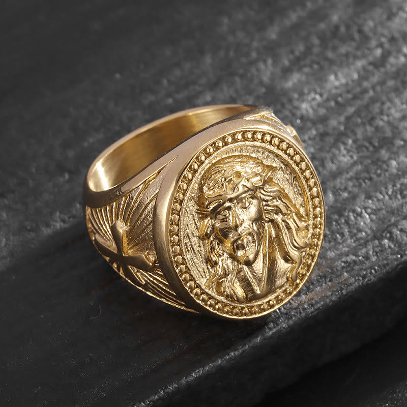 Bold Wide Band Jesus Portrait Ring: Token Of Abiding Heavenly Salvation