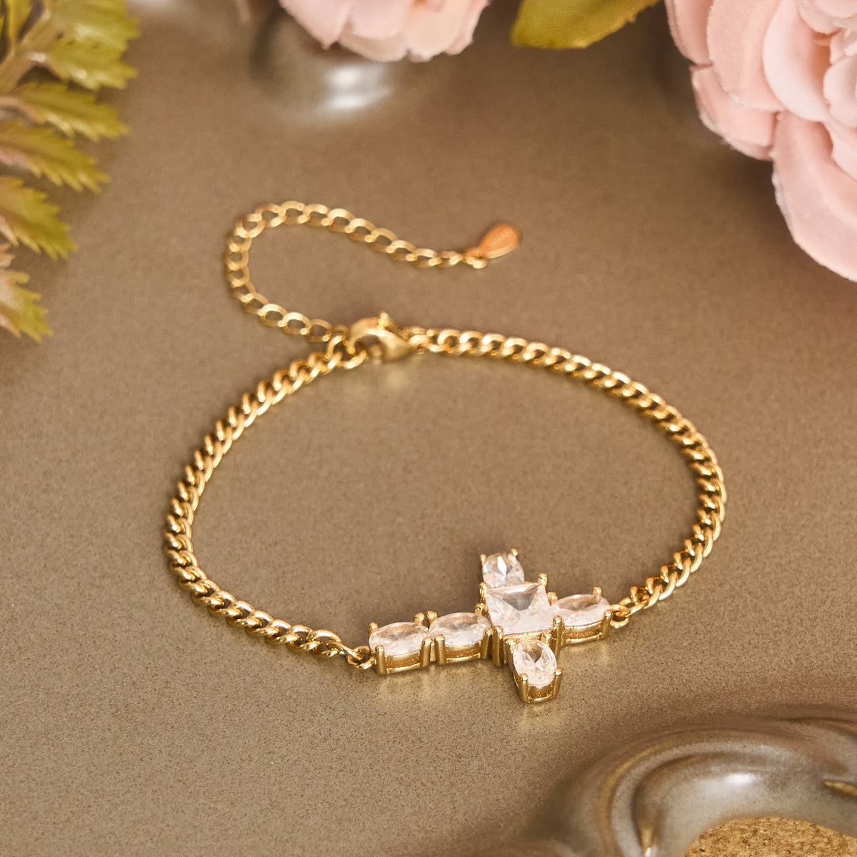 Faceted Crystal Cross Statement Bracelet: Symbol Of Calm Everlasting Peace