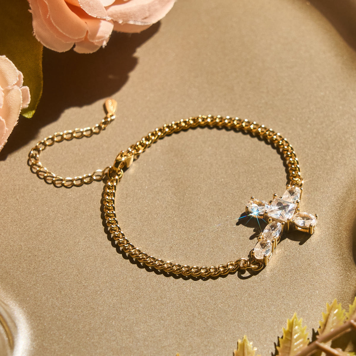 Faceted Crystal Cross Statement Bracelet: Symbol Of Calm Everlasting Peace