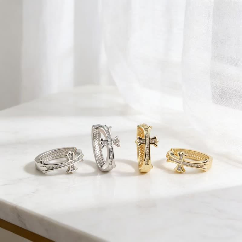 Dainty Sacred Cross Hoop Earrings: Sign Of Soft Timeless Sacred Solace