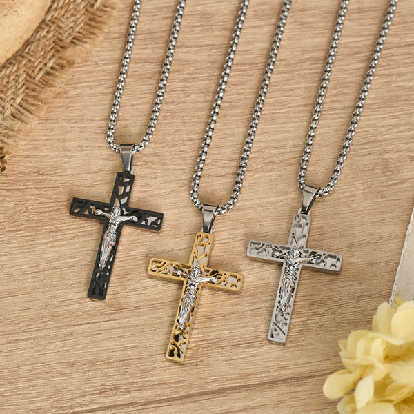 Openwork Corpus Crucifix Pendant Necklace: Token Of Abiding Divine Mercy