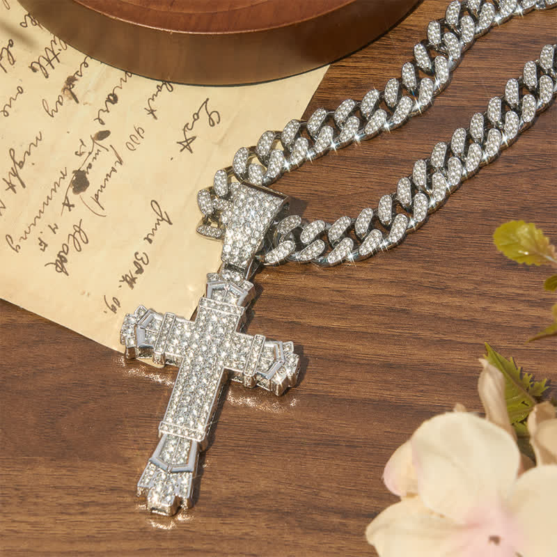 Sacred Alloy Iced Cross Cuban Necklace: Symbol of Calm Abiding Peace