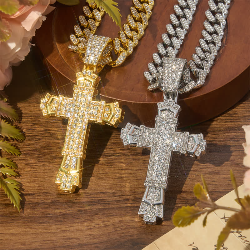 Sacred Alloy Iced Cross Cuban Necklace: Symbol of Calm Abiding Peace