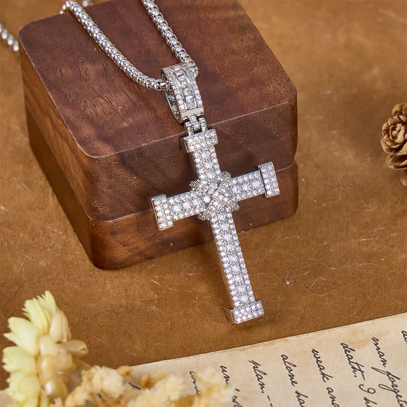 Sparkling Full Stone Copper Cross Necklace: Sign of Heavenly Blessings