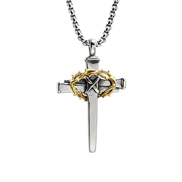 Textured Crown of Thorns Cross Necklace: Sign of Heavenly Blessings