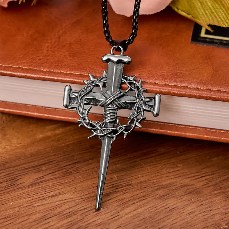 Sacred Crown of Thorns Nail Cross Alloy Necklace: Symbol of Calm Abiding Peace