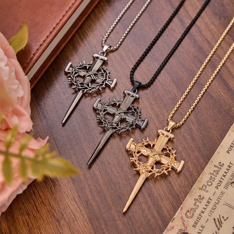 Sacred Crown of Thorns Nail Cross Alloy Necklace: Symbol of Calm Abiding Peace