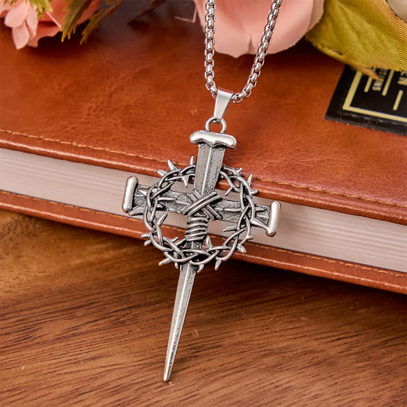 Sacred Crown of Thorns Nail Cross Alloy Necklace: Symbol of Calm Abiding Peace