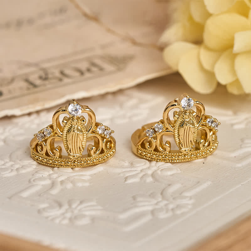 Jeweled Open Crown Our Lady Copper Ring: Token of Divine Shelter