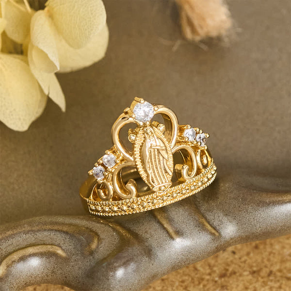 Jeweled Open Crown Our Lady Copper Ring: Token of Divine Shelter
