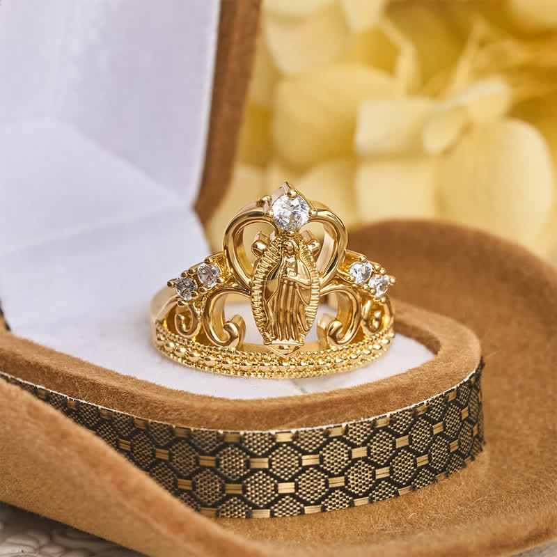 Jeweled Open Crown Our Lady Copper Ring: Token of Divine Shelter