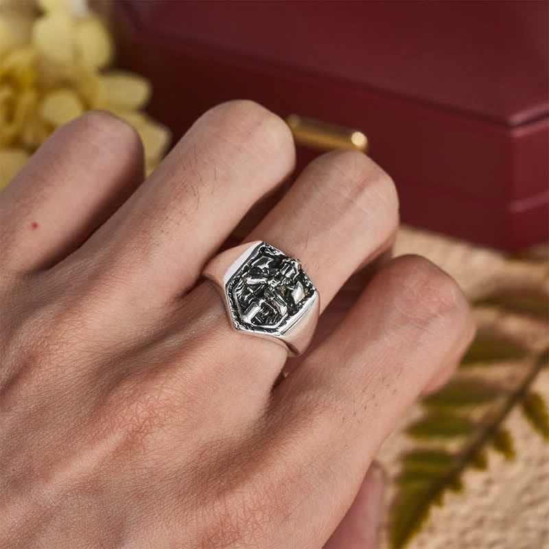 Deep Carved Holy Knight Signet Ring: Token of Divine Shelte