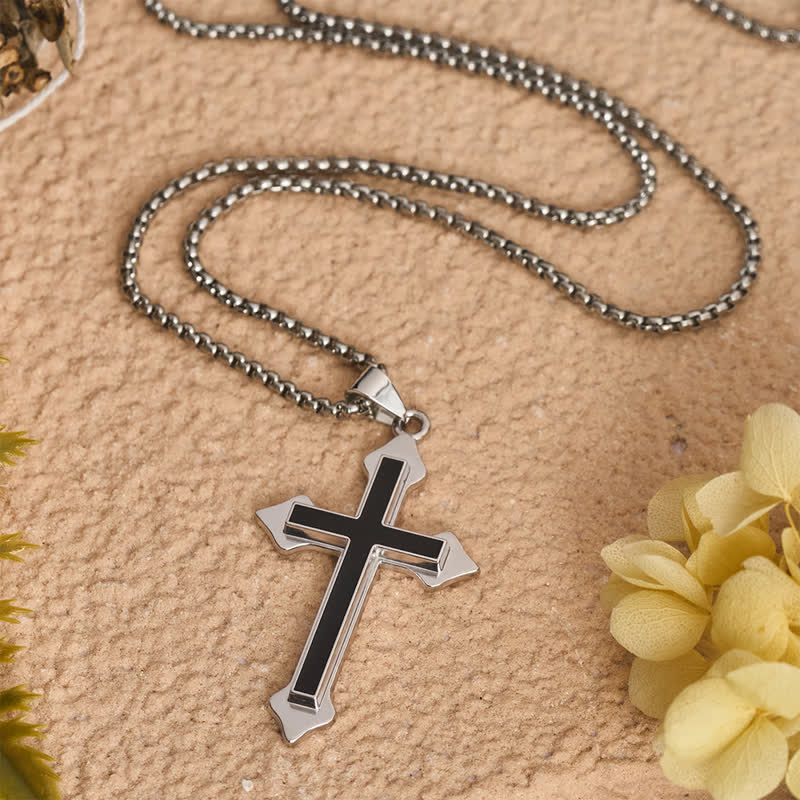 Two-Tone Stainless Steel Cross Pendant Necklace with Box Chain: A Symbol of Steadfast Faith