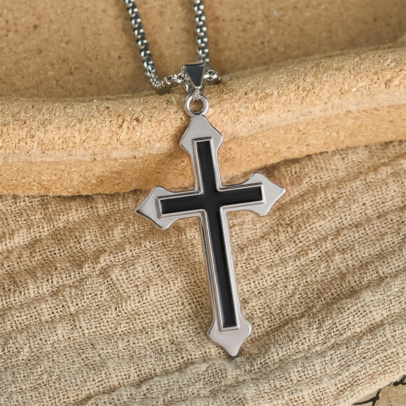 Two-Tone Stainless Steel Cross Pendant Necklace with Box Chain: A Symbol of Steadfast Faith