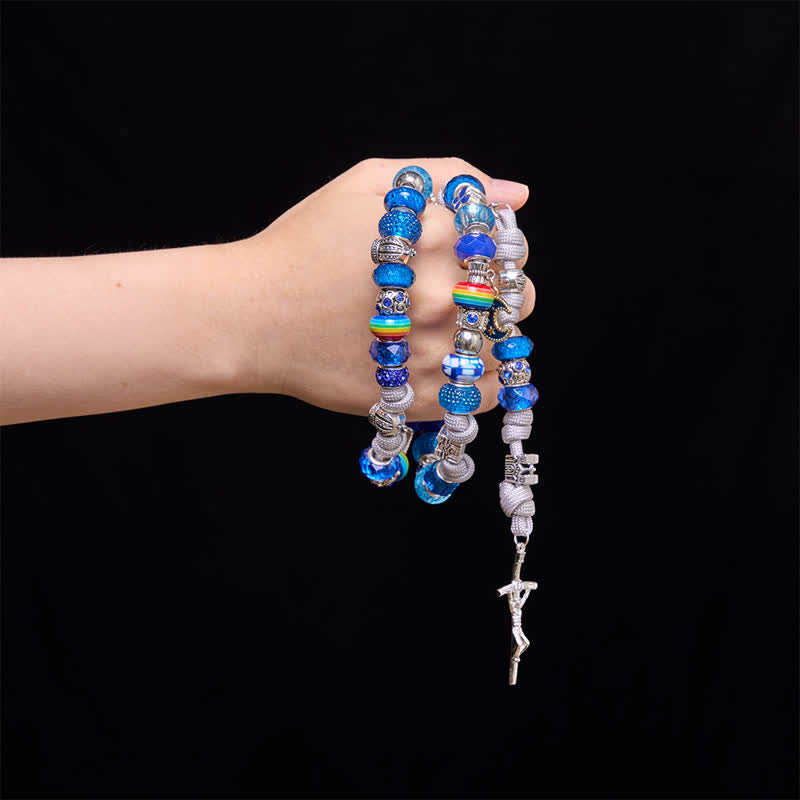 Bright Blue Mixed Bead Artisan Rosary: Emblem of Gentle Heavenly Grace