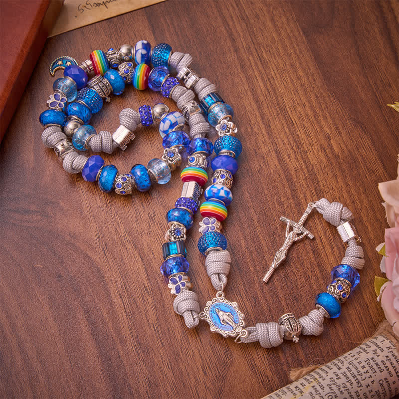 Bright Blue Mixed Bead Artisan Rosary: Emblem of Gentle Heavenly Grace