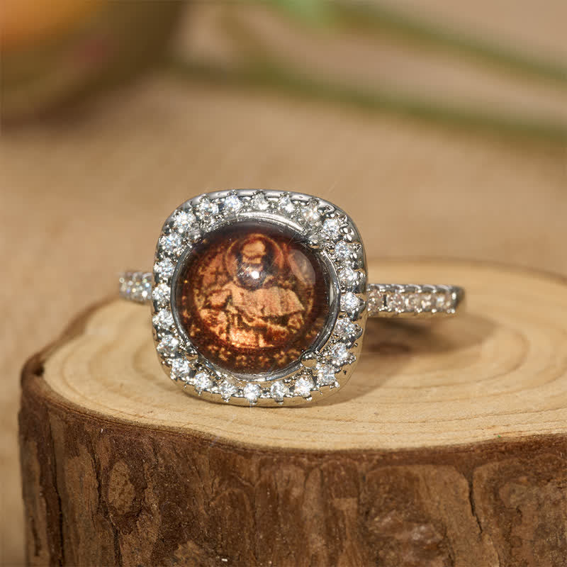 Halo Paved Stone Saint Francis Stackable Ring: Carrier of Quiet Devotion