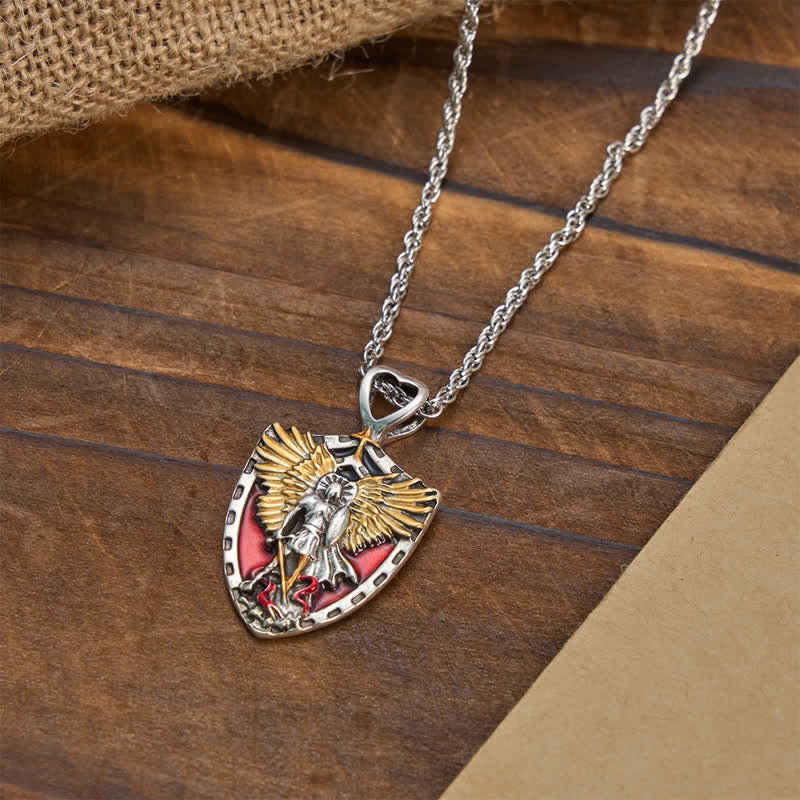 St. Michael Shield Pendant Alloy Necklace: Token of Brave Divine Strength
