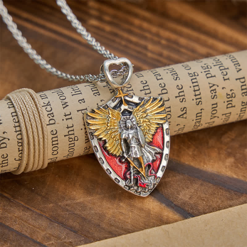 St. Michael Shield Pendant Alloy Necklace: Token of Brave Divine Strength