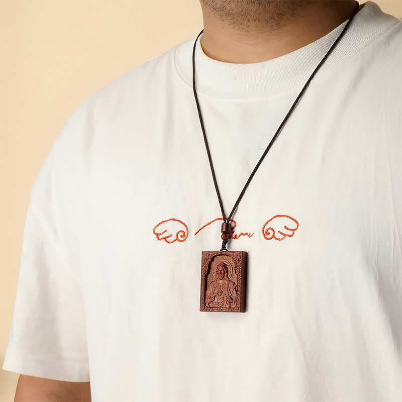 Framed Relief Wooden Jesus Pendant: Vessel of Timeless Sacred Grace