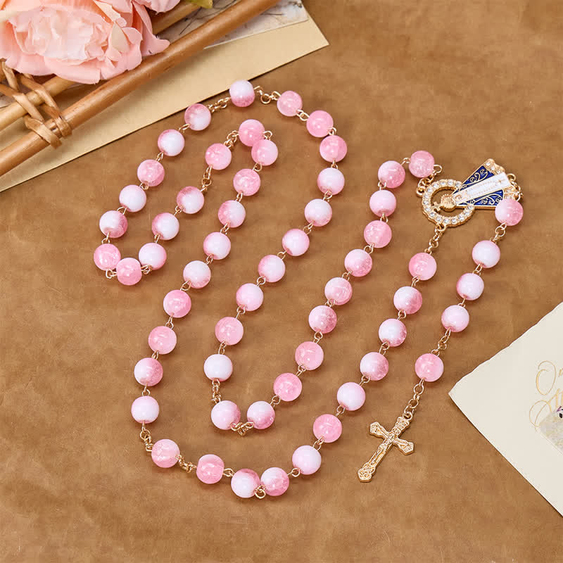Textured Glass Bead Rosary with Our Lady & Crucifix: Sign of Sacred Shelter