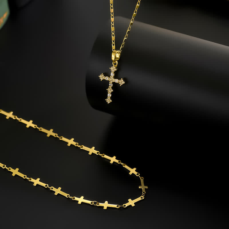 Slim Layered Copper Cross Stack Necklace: Token of Boundless Divine Love