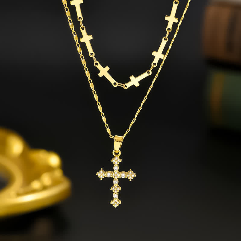 Slim Layered Copper Cross Stack Necklace: Token of Boundless Divine Love