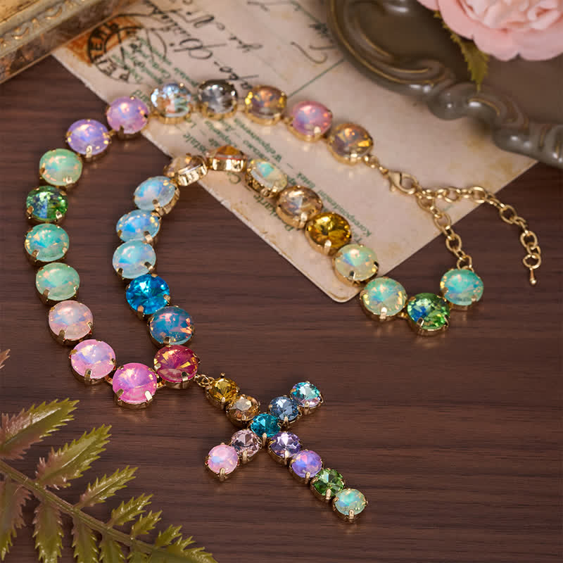 Eye-Catching Jeweled Copper Cross Necklace: Messenger of Heavenly Splendor