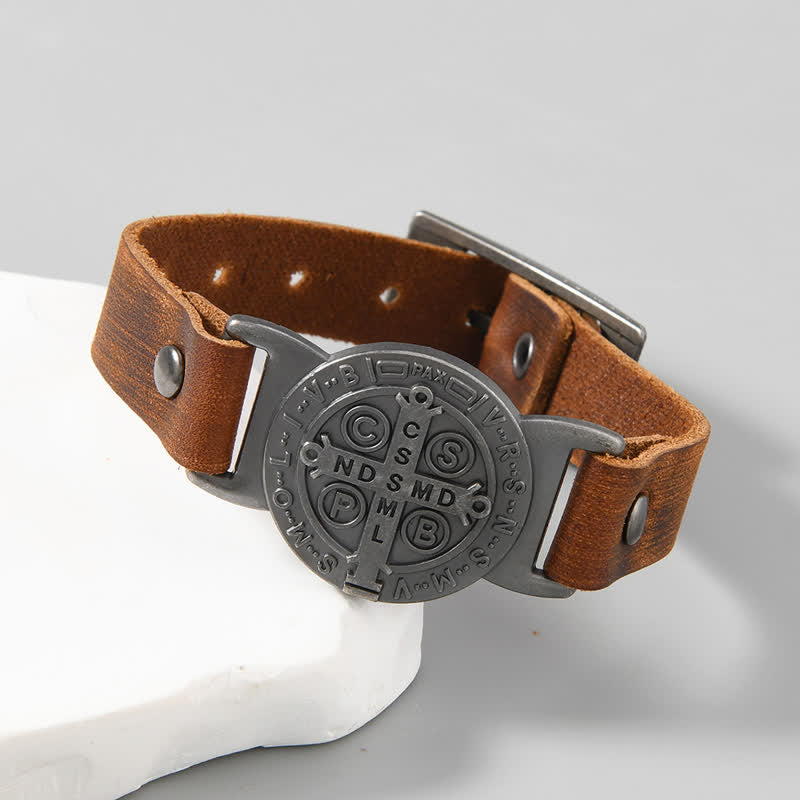 Robust Cowhide St. Benedict Medallion Bracelet: Sign of Unfailing Care