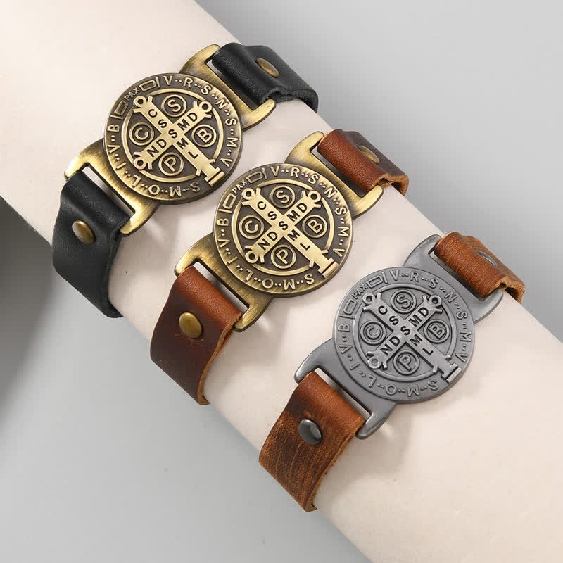 Robust Cowhide St. Benedict Medallion Bracelet: Sign of Unfailing Care