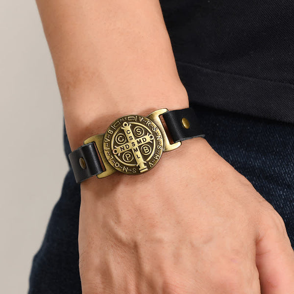 Robust Cowhide St. Benedict Medallion Bracelet: Sign of Unfailing Care