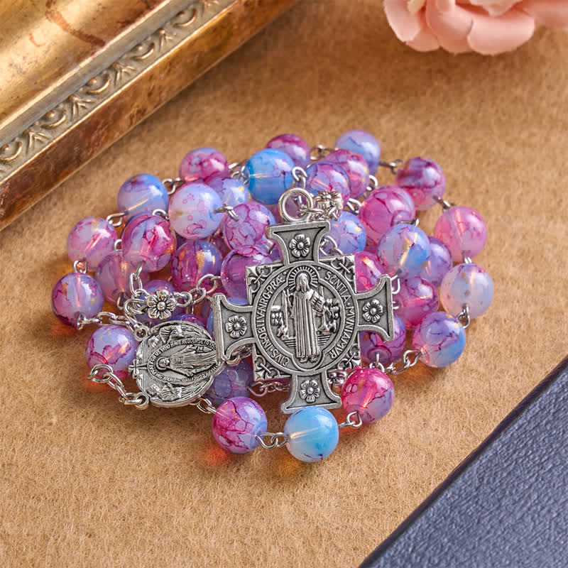 Ornate Alloy Rosary with Our Lady & St. Benedict: Emblem of Quiet Blessing