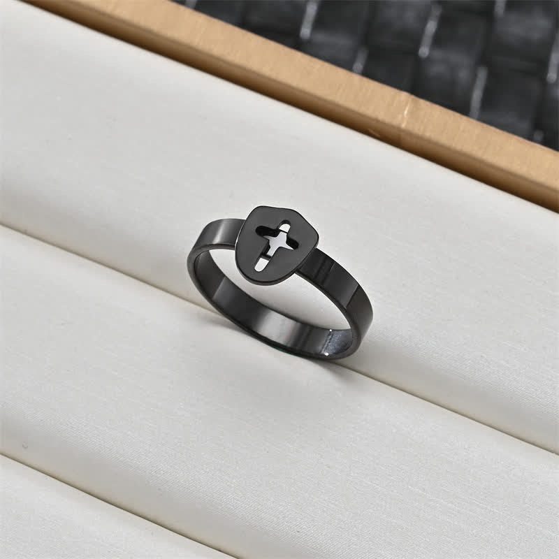 Sacred Portrait & Cross Medallion Ring: Emblem of Soft Celestial Protection