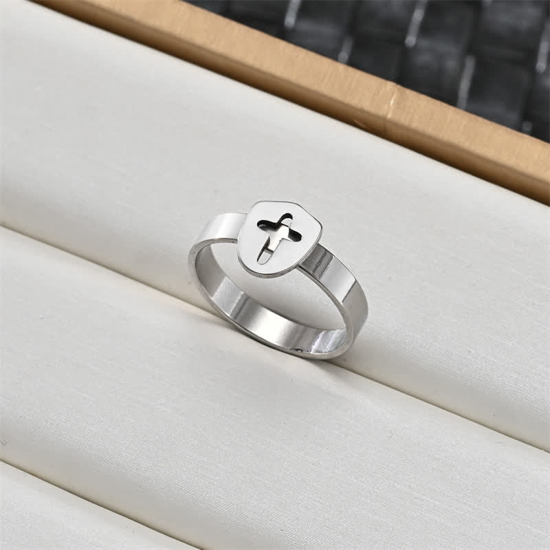 Sacred Portrait & Cross Medallion Ring: Emblem of Soft Celestial Protection