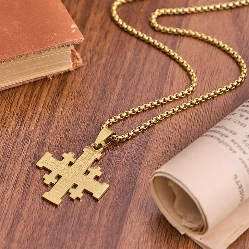 Modern Style Two-color Lord's Prayer in Spanish Jerusalem Cross Necklace: Faith For Every Moment