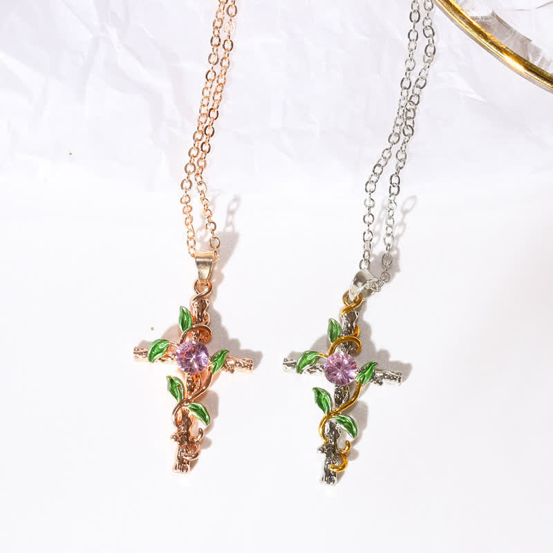 Nature Inspired Vine Cross Chain Necklace: Symbol of Rooted Heavenly Shelter