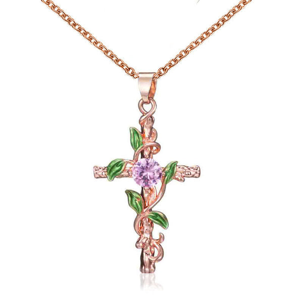 Nature Inspired Vine Cross Chain Necklace: Symbol of Rooted Heavenly Shelter