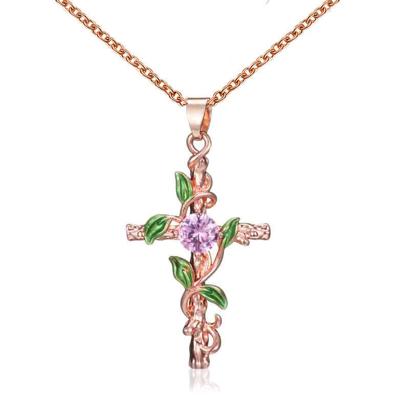 Nature Inspired Vine Cross Chain Necklace: Symbol of Rooted Heavenly Shelter