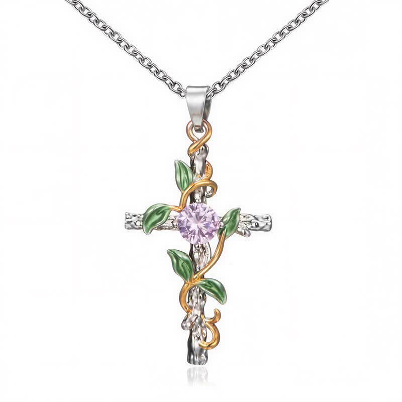 Nature Inspired Vine Cross Chain Necklace: Symbol of Rooted Heavenly Shelter